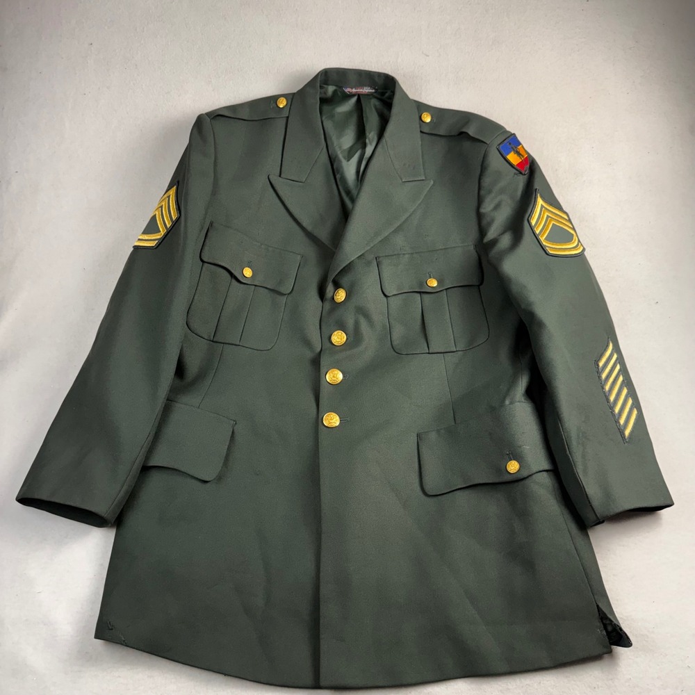 American Craftsmen Mens Military Dress Uniform Jacket Olive Green Sergeant Patch